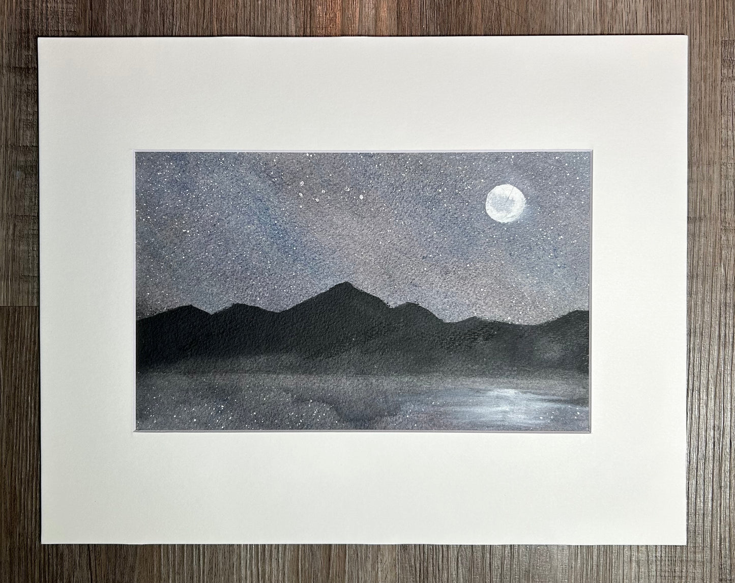 Big Dipper and the Winter Moon – Original 11x14” Watercolor by K.L. Rockwell (Matted & Ready to Frame)