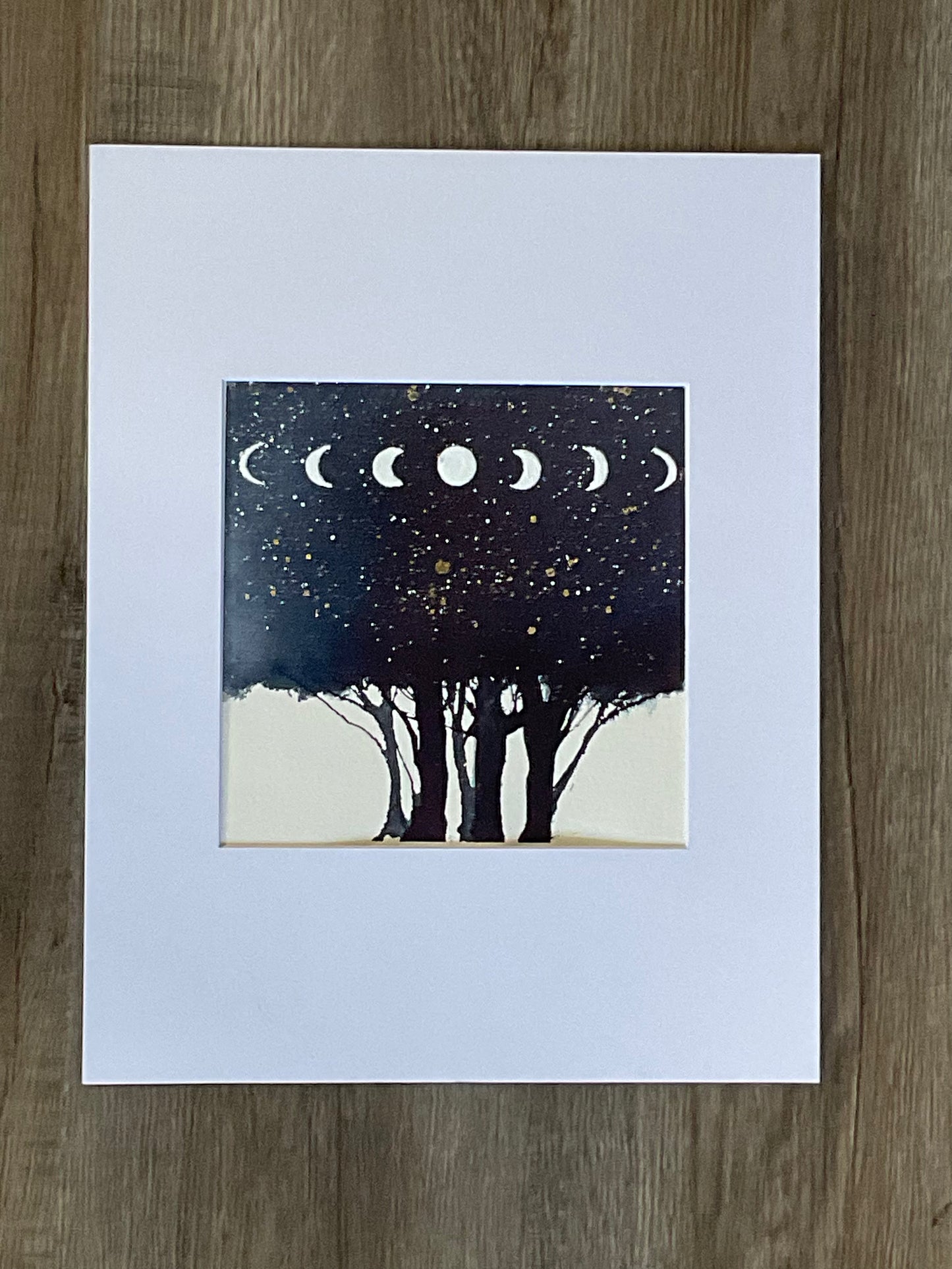 Moon Phases II – Original 14x11” Watercolor by K.L. Rockwell (Matted & Ready to Frame)
