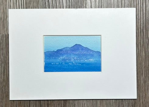 Blue Ocean With Mountain - Small Format Original Watercolor Painting