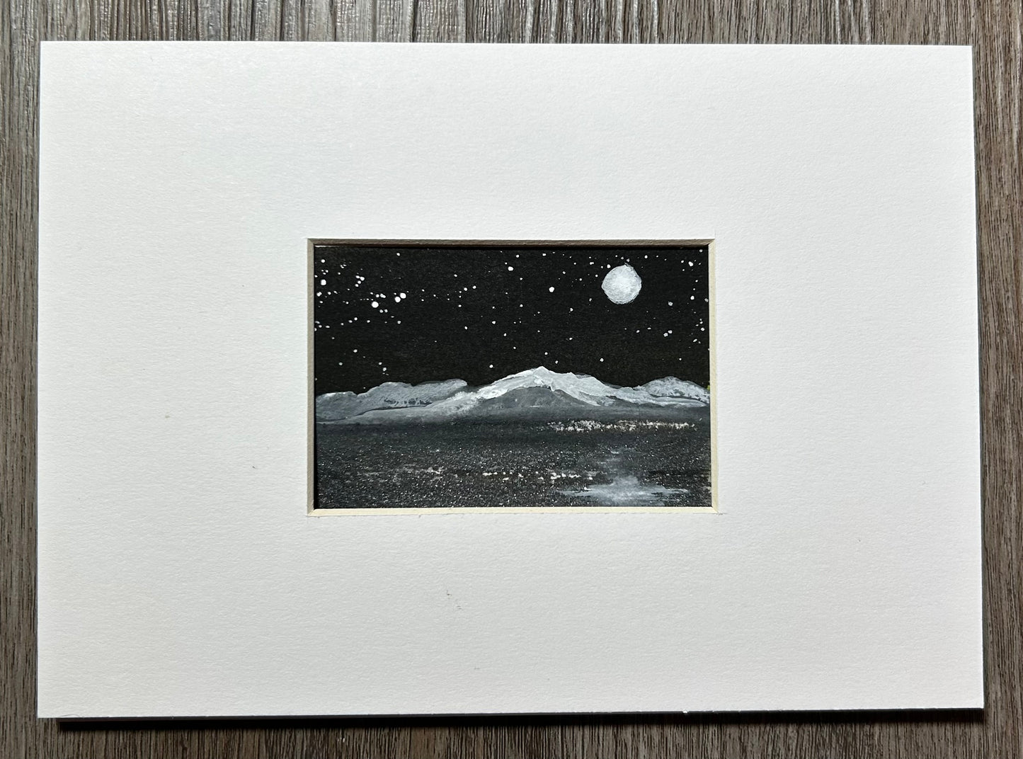 Snowy Mountains With Moon & Water II - Small Format Original Watercolor Painting