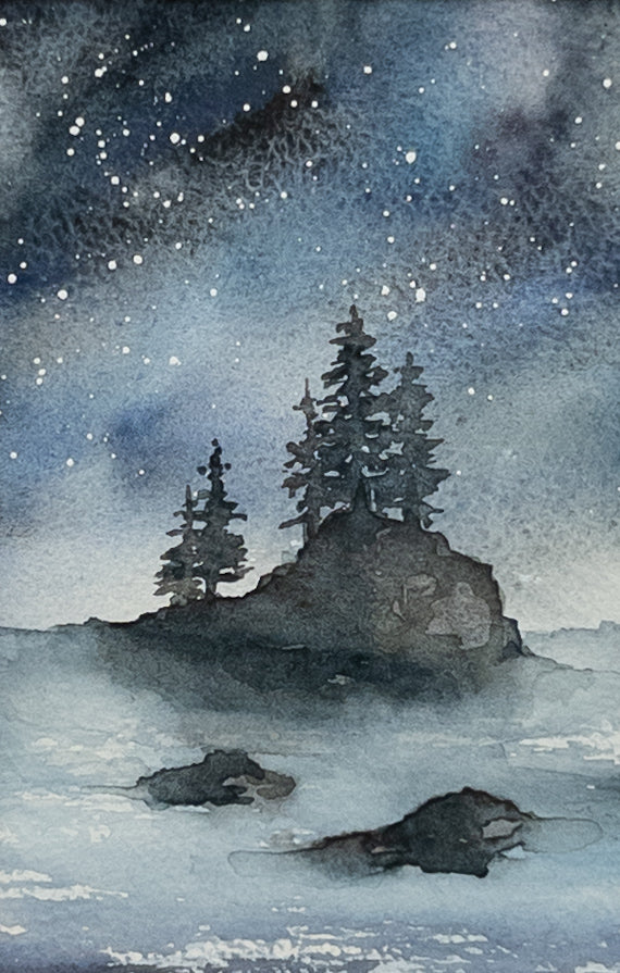 Star Mist Island – Original Watercolor by K.L. Rockwell (Matted 10" x 8")