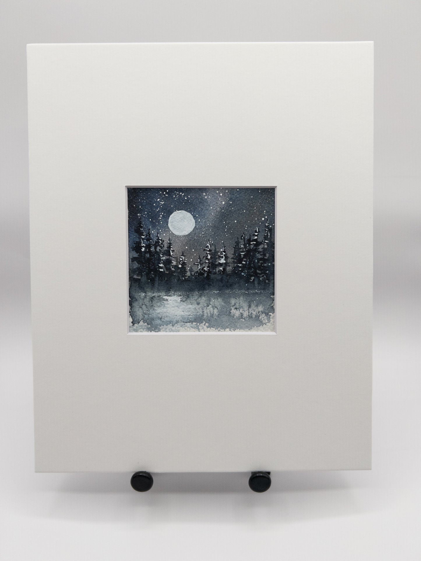 Moonlit Pines – Original Watercolor by K.L. Rockwell (Matted 8" x 10")