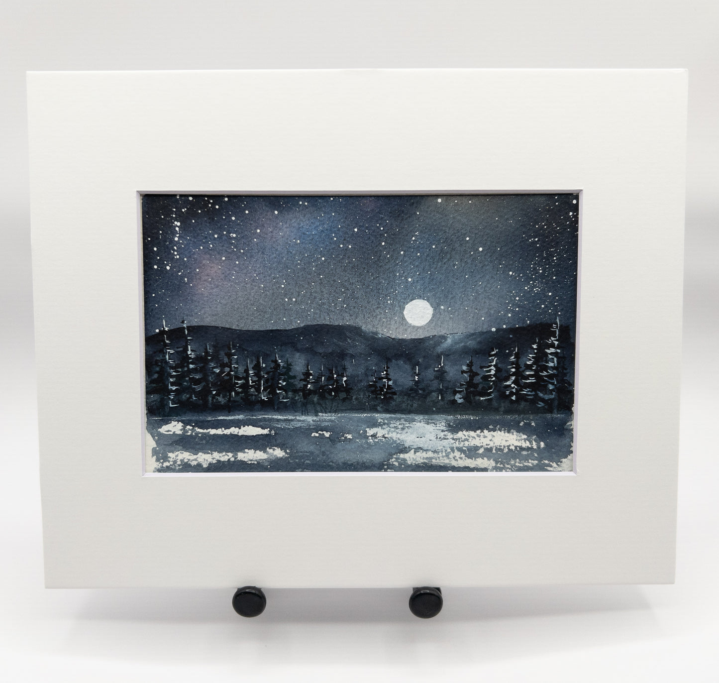 Winter Moonrise – Original Watercolor by K.L. Rockwell (Matted 8" x 10")