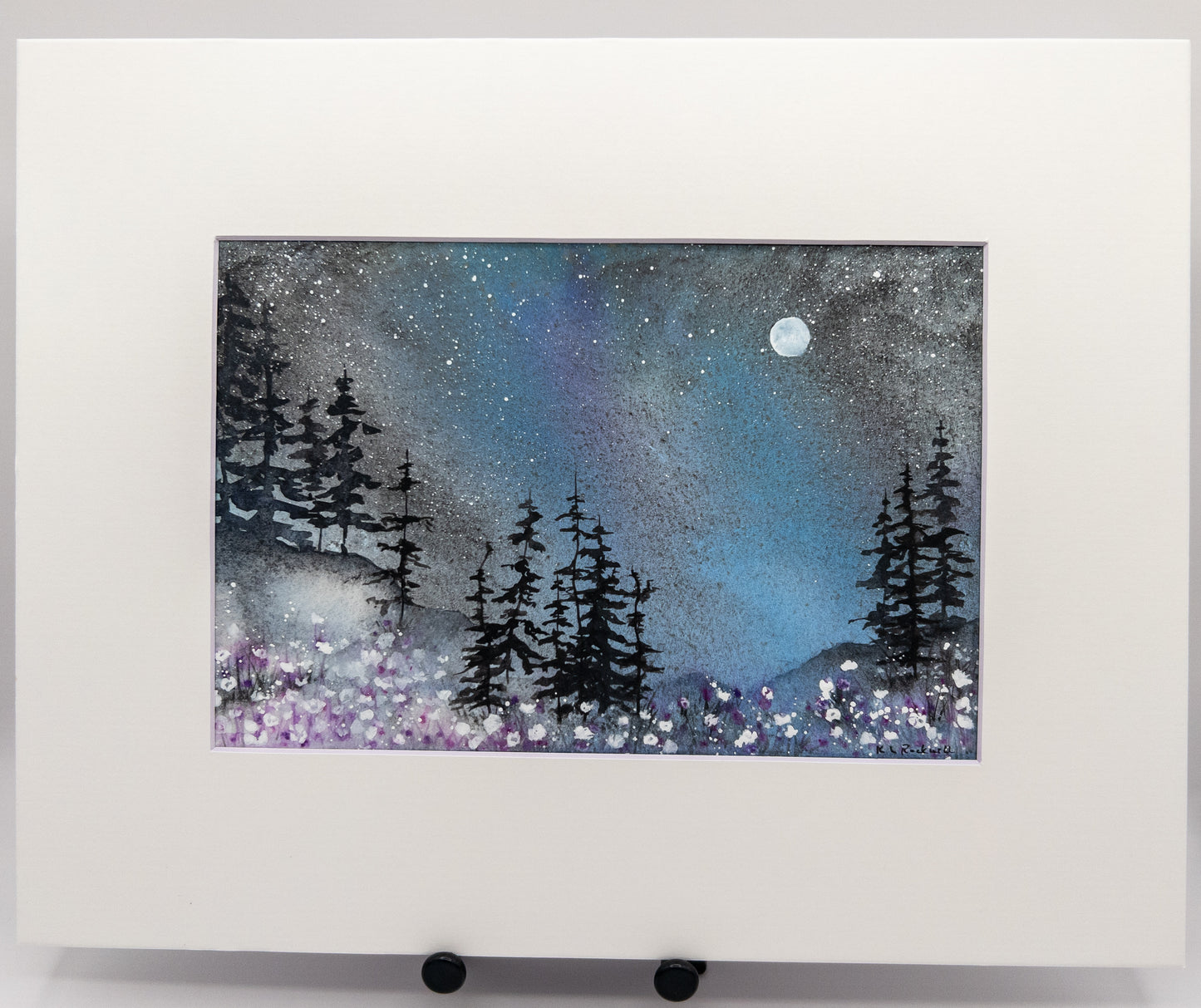 Moonlit Wildflowers - Original Watercolor by K.L. Rockwell (Matted 14" x 11")