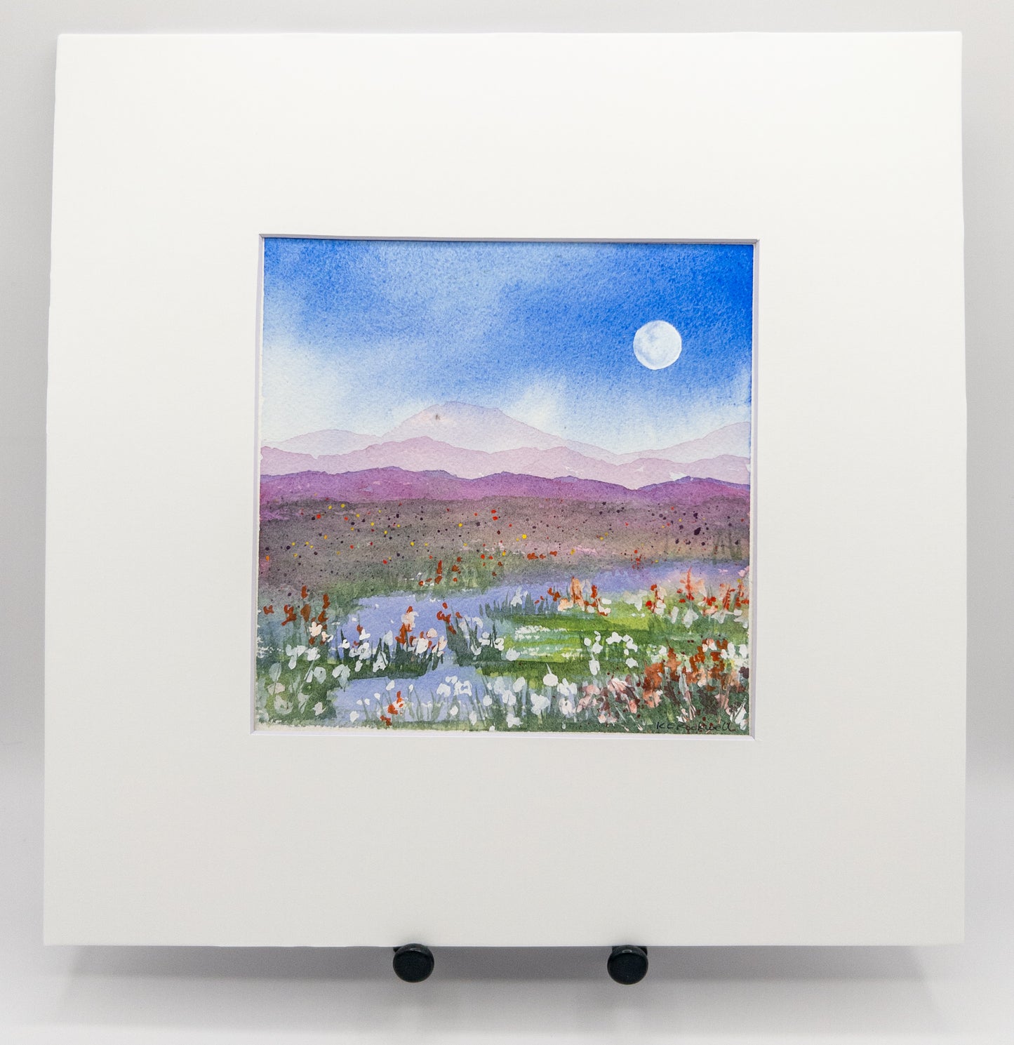 Wildflower Stream Under Moonlight - Original Watercolor by K.L. Rockwell (Matted 12" x 12")