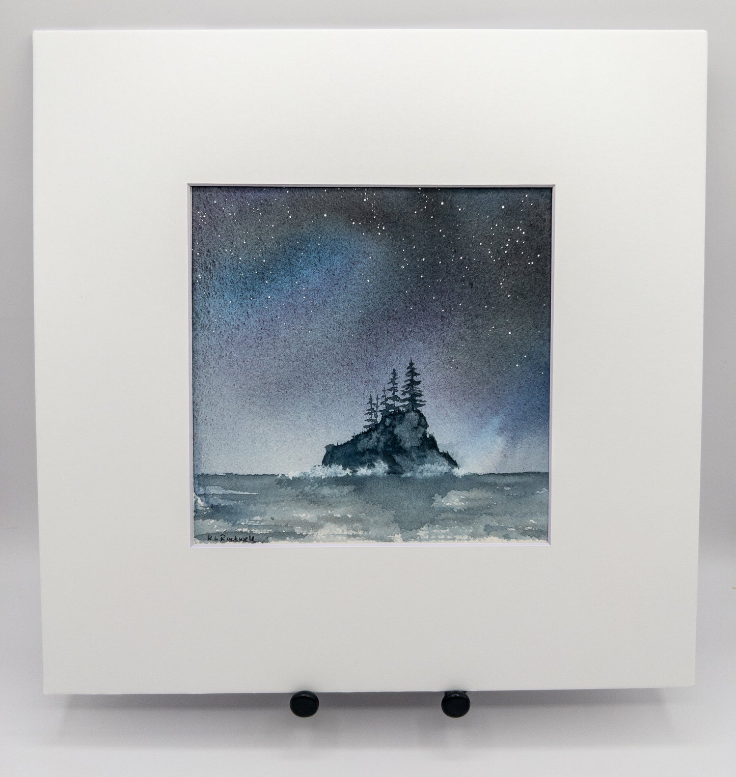 Island Beneath the Stars - Original Watercolor by K.L. Rockwell (Matted 12" x 12")