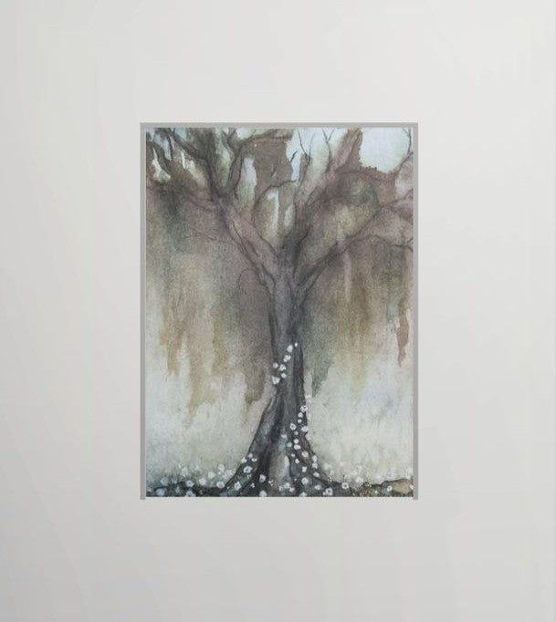 Mossy Tree - Original Watercolor by K.L. Rockwell (Matted 8" x 10")
