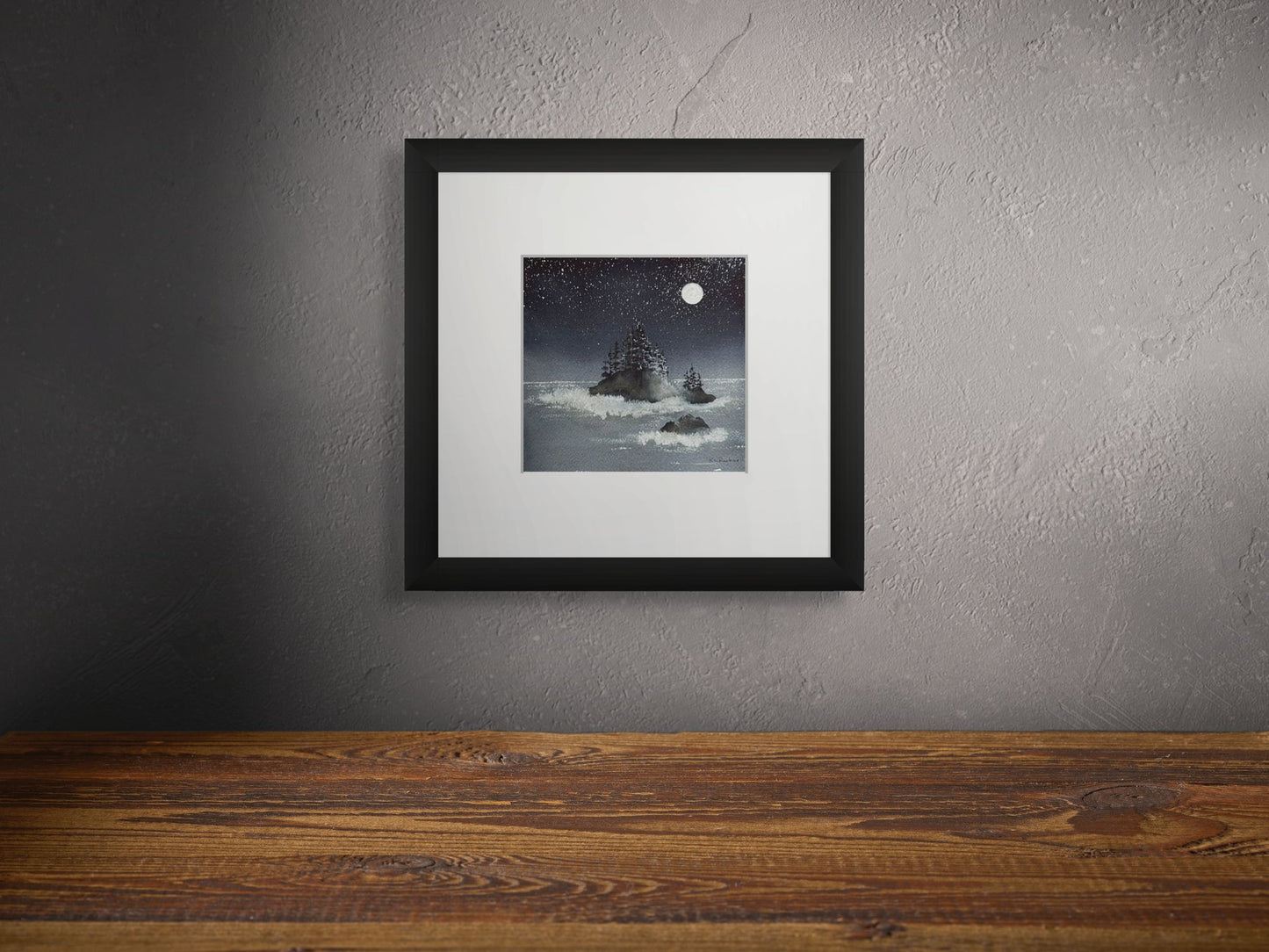 Moonlit Pacific Isle - Original Watercolor by K.L. Rockwell (Matted 12" x 12")