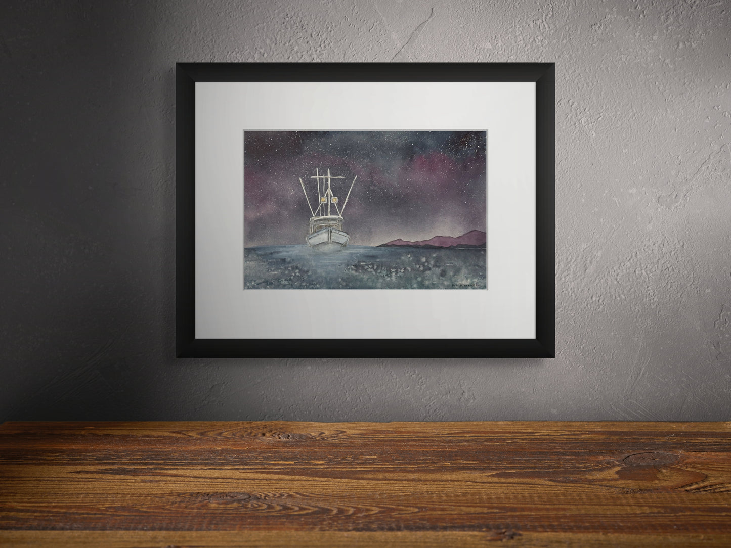 Starlight Trawler - Original Watercolor by K.L. Rockwell (Matted 11" x 14")