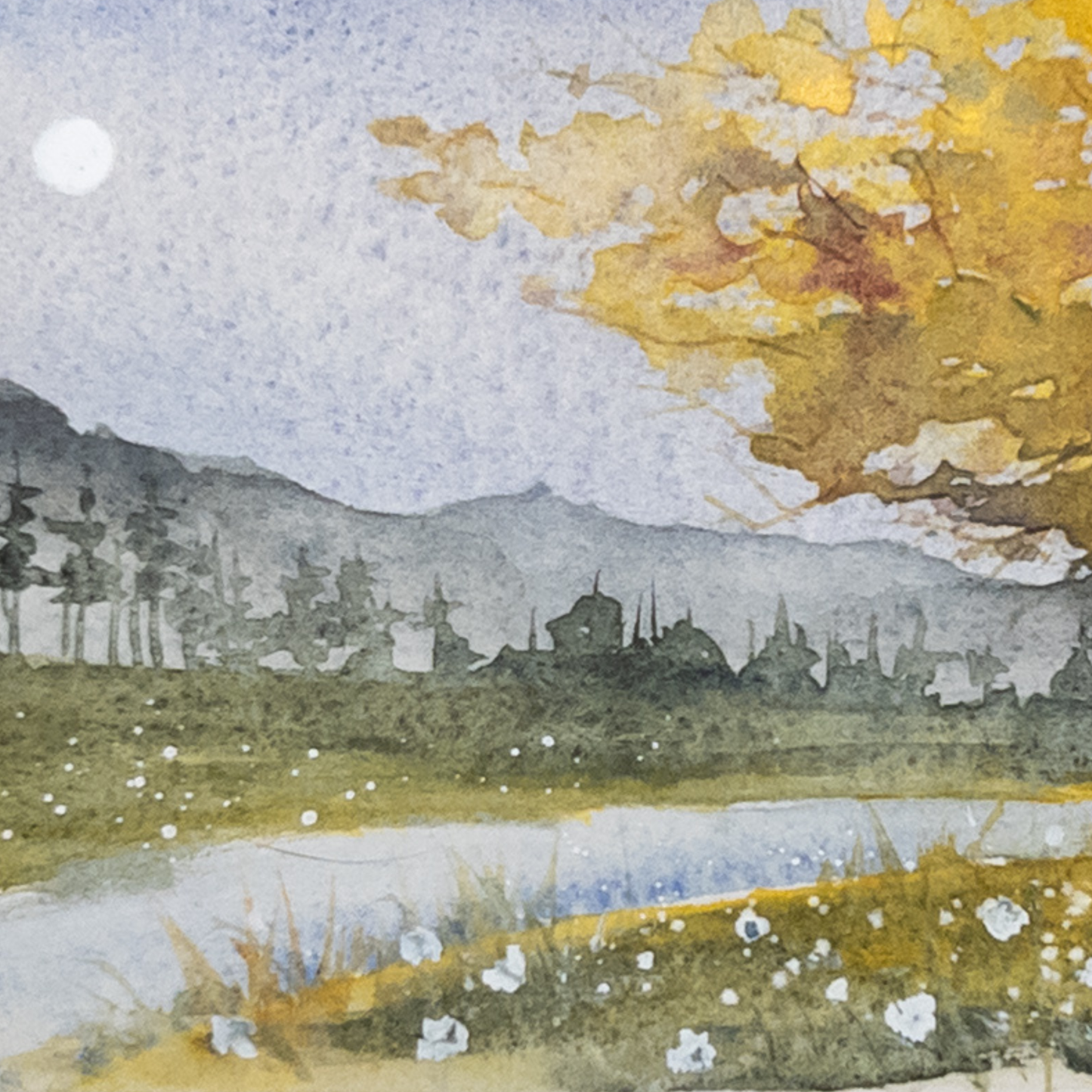 Autumn Riverlight – Original Watercolor by K.L. Rockwell (Matted 9x12)