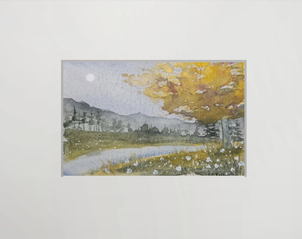 Autumn Riverlight – Original Watercolor by K.L. Rockwell (Matted 9x12)