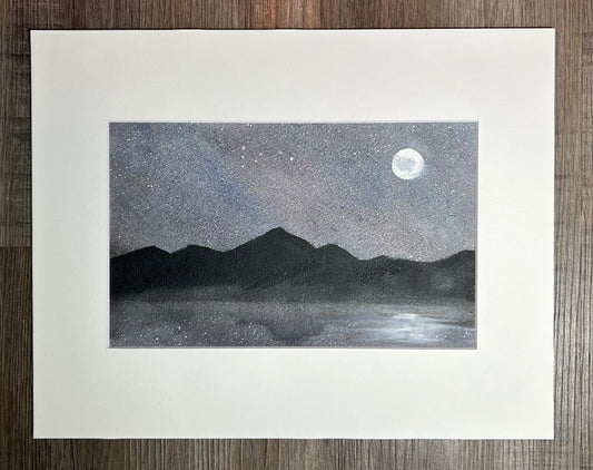 Big Dipper And The Winter Moon - Original Watercolor Painting