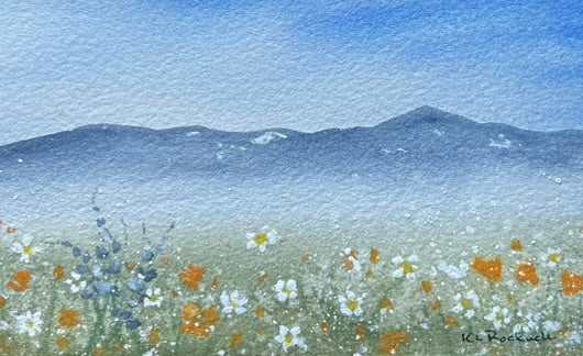 Cascade Meadow Light - Original Watercolor by K.L. Rockwell (Matted 10" x 8")