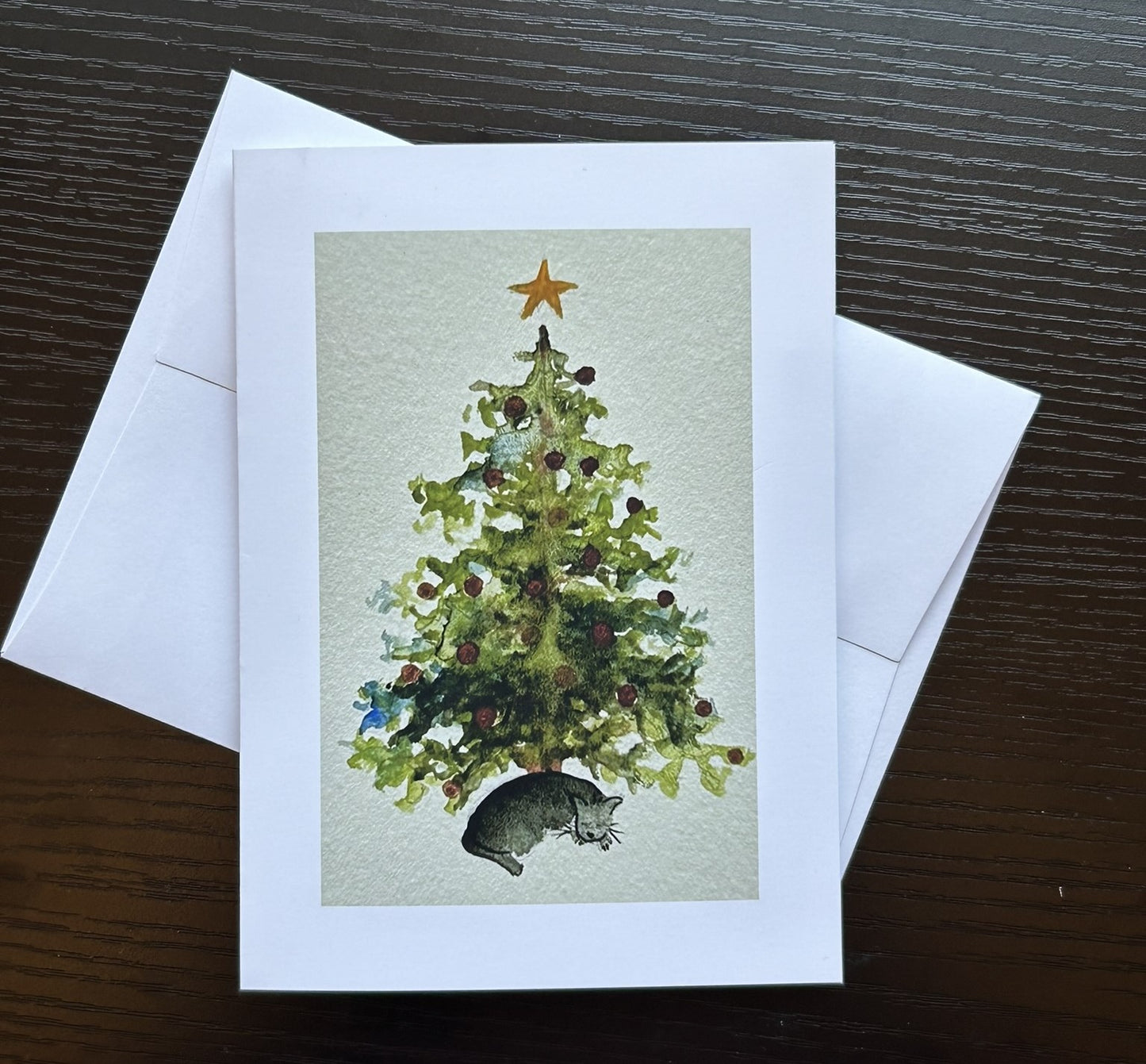 "Cat Sleeping Under Christmas Tree" - Art Card