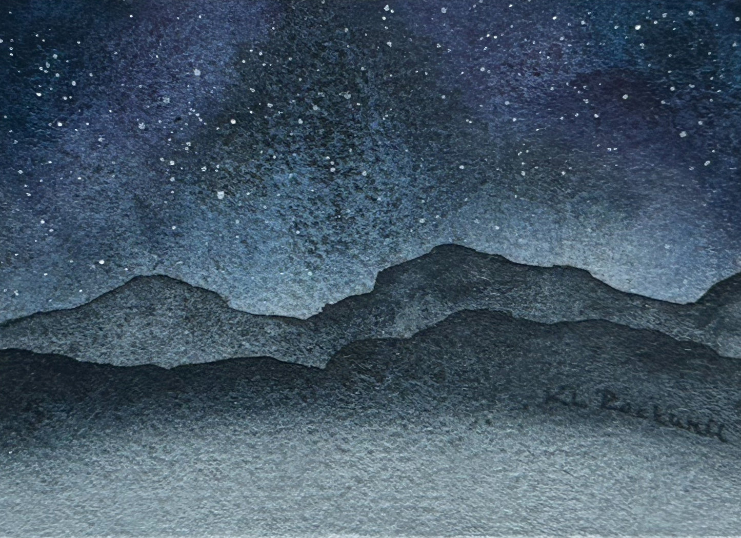 The Coastal Range At Night: Original Watercolor by K.L. Rockwell (Matted 5" x 7")