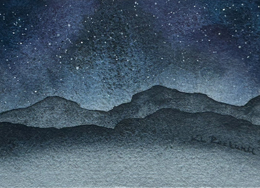The Coastal Range At Night: Original Watercolor by K.L. Rockwell (Matted 5" x 7")