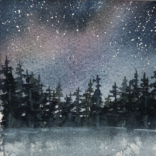 Aurora Pines – Original Watercolor by K.L. Rockwell (Matted 10" x 8")