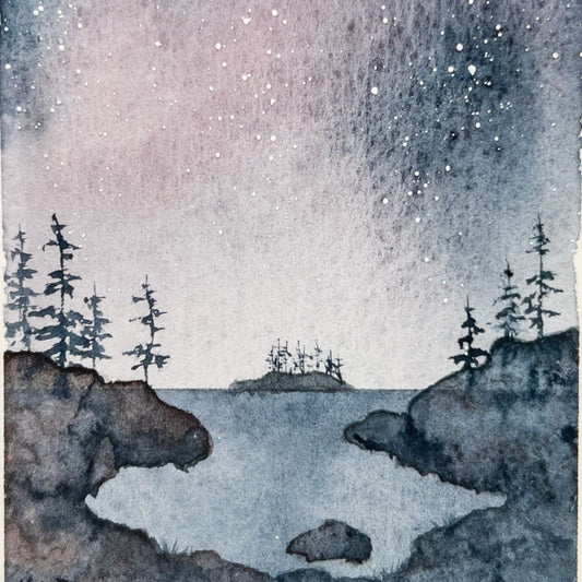 Milky Way Above the Cove - Original Watercolor by K.L. Rockwell (Matted 5" x 7")