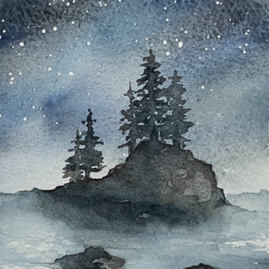 Star Mist Island – Original Watercolor by K.L. Rockwell (Matted 10" x 8")