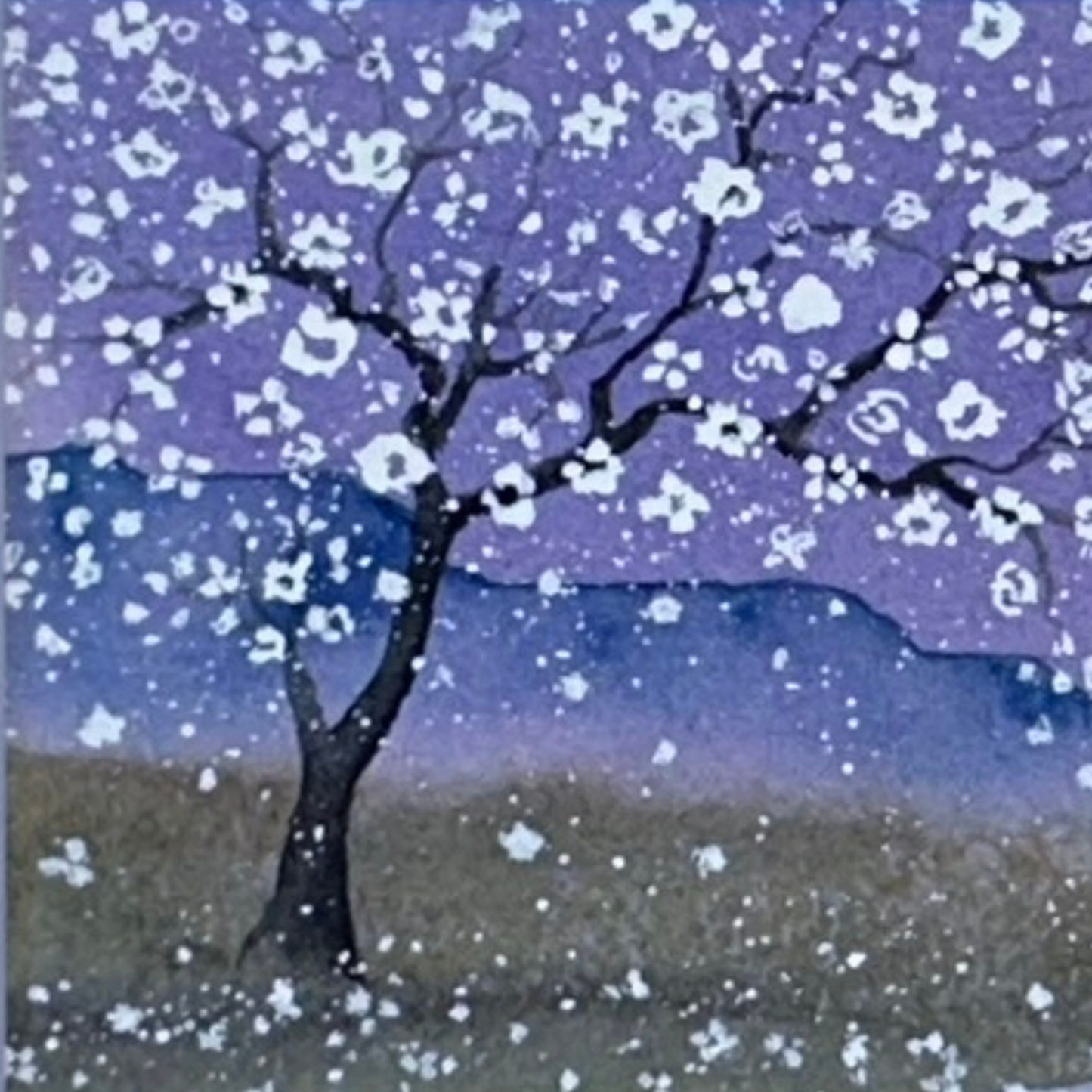 Windswept White Blossoms – Original 11x14” Watercolor by K.L. Rockwell (Matted & Ready to Frame)
