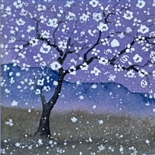Windswept White Blossoms – Original 11x14” Watercolor by K.L. Rockwell (Matted & Ready to Frame)