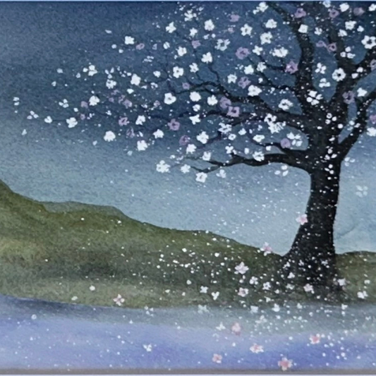 Falling Blossoms On Water – Original 11x14” Watercolor by K.L. Rockwell (Matted & Ready to Frame)