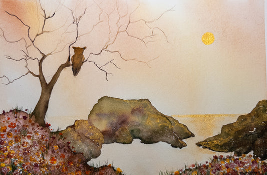 Golden Watch : Original Watercolor by K.L. Rockwell (Matted 18" x 24")