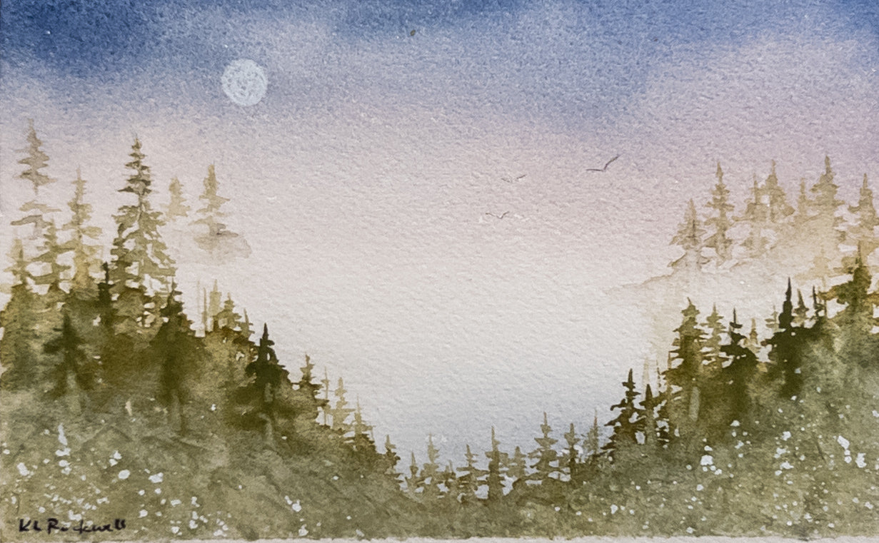 Gulls Over Cove - Original Watercolor by K.L. Rockwell (Matted 8" x 10")