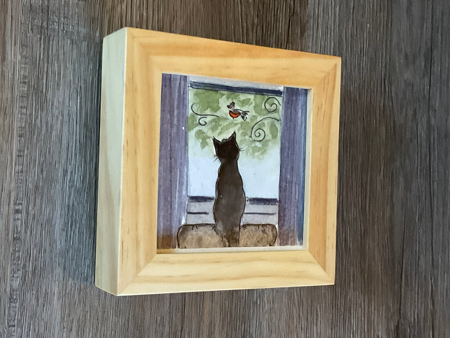 “Cat Watching Bird” Original Watercolor Illustration