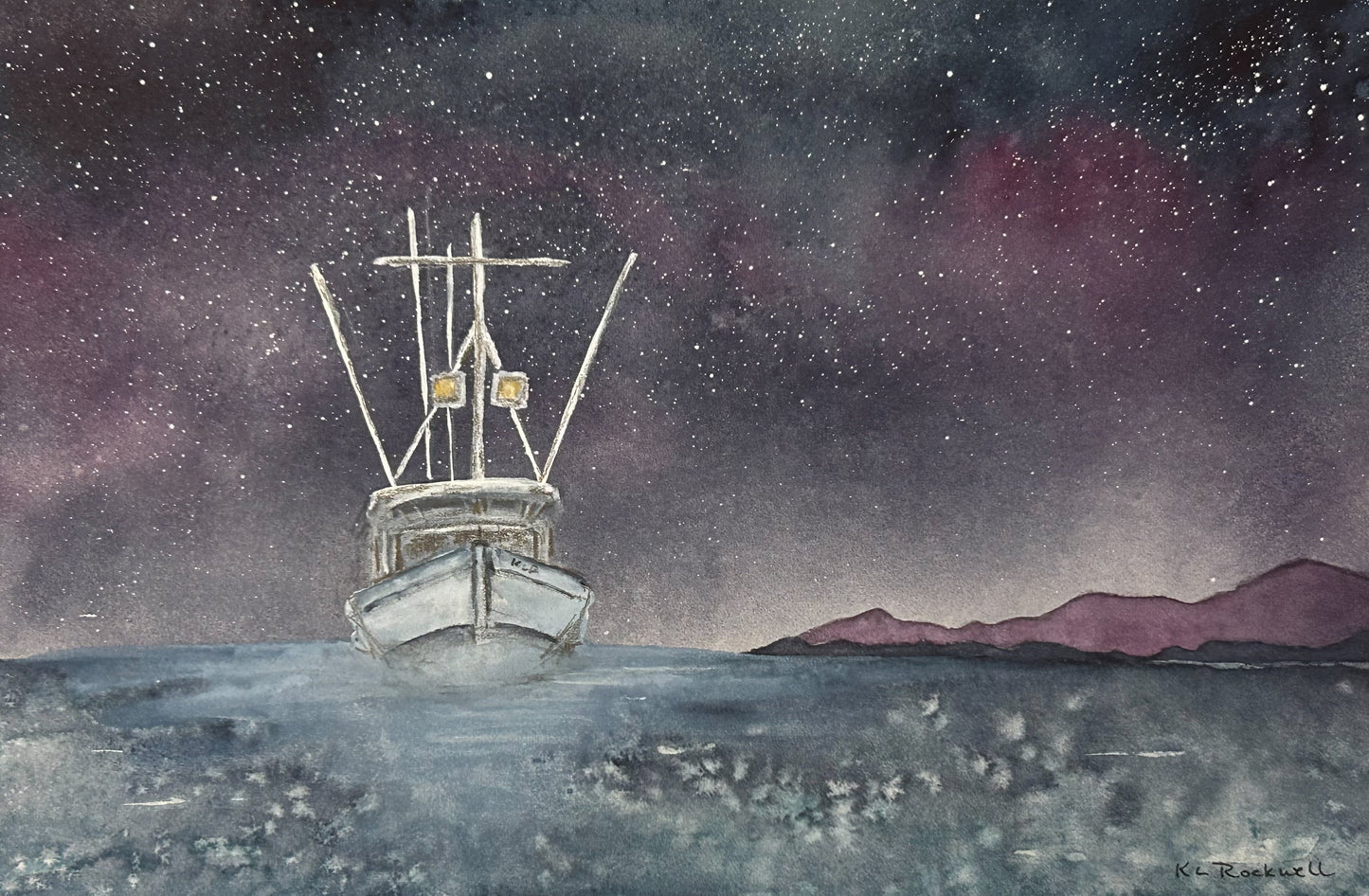 Starlight Trawler - Original Watercolor by K.L. Rockwell (Matted 11" x 14")