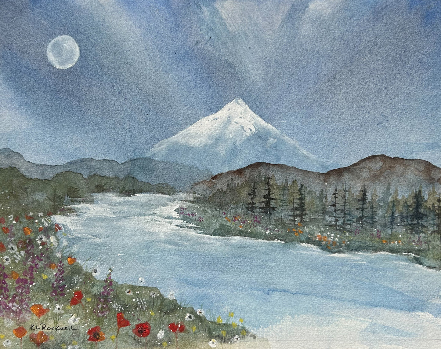 Summer Solstice & Mt. Hood (2026) : Original Watercolor by K.L. Rockwell (Matted 11" x 14")