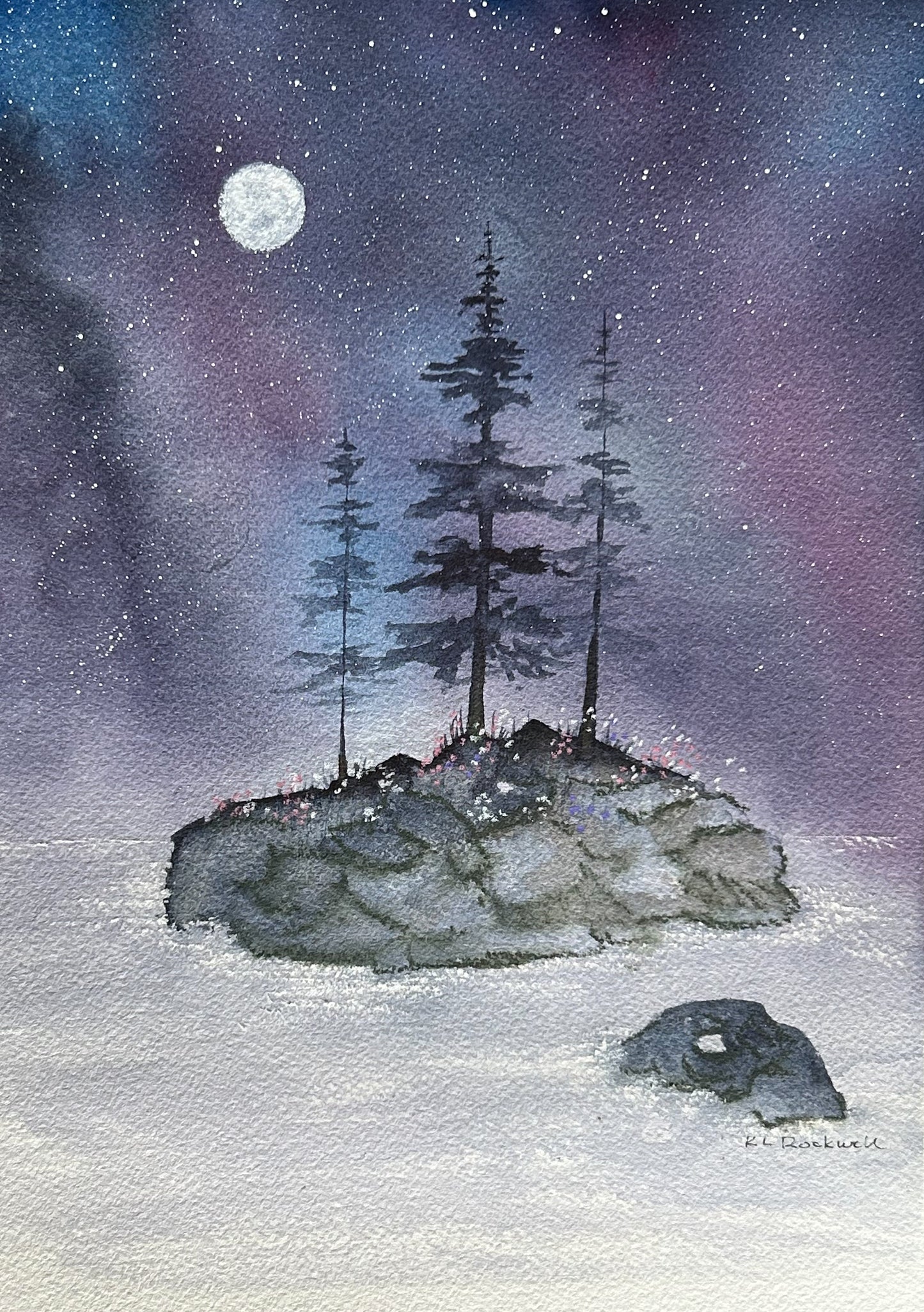 Moonlit Reverie — Original Watercolor by K.L. Rockwell (Matted 14" x 11")