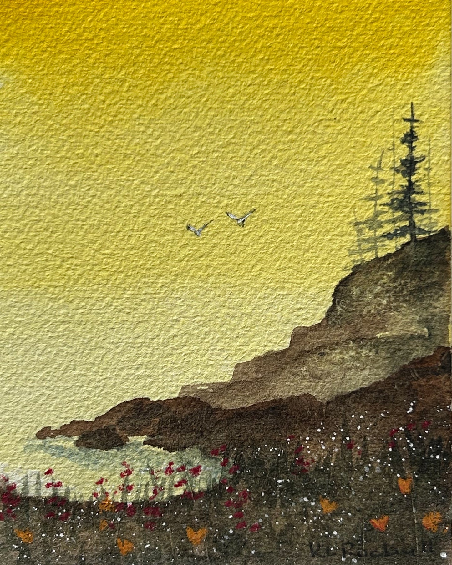 Wildflower Headland: Original Watercolor by K.L. Rockwell (Matted 10" x 8")
