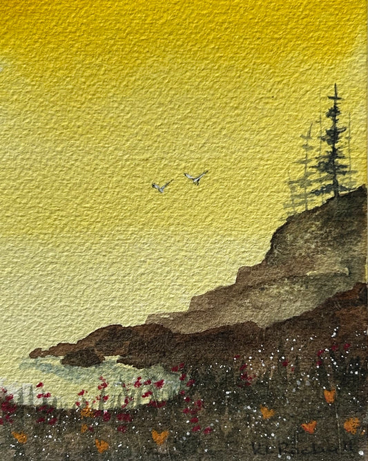 Wildflower Headland: Original Watercolor by K.L. Rockwell (Matted 10" x 8")