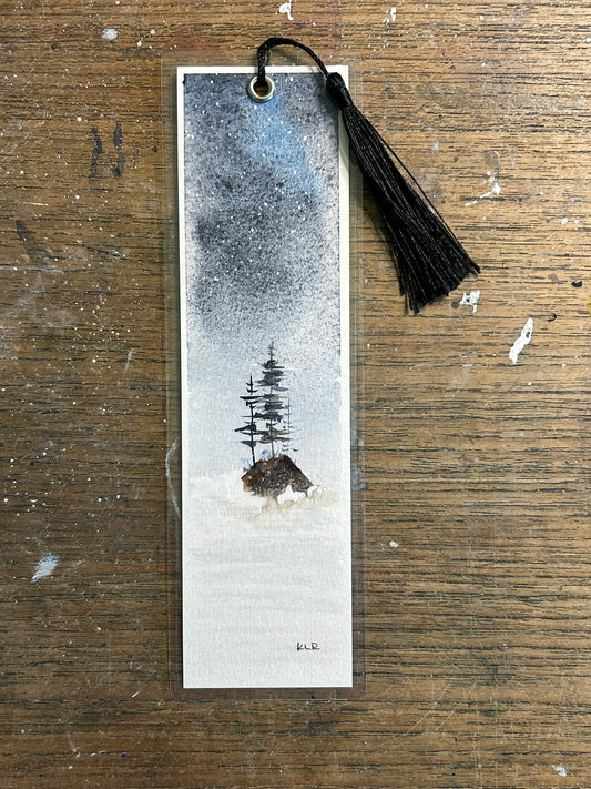 Starlit Island — Original Hand-Painted Watercolor Bookmark by K.L. Rockwell (2.5" x 8")