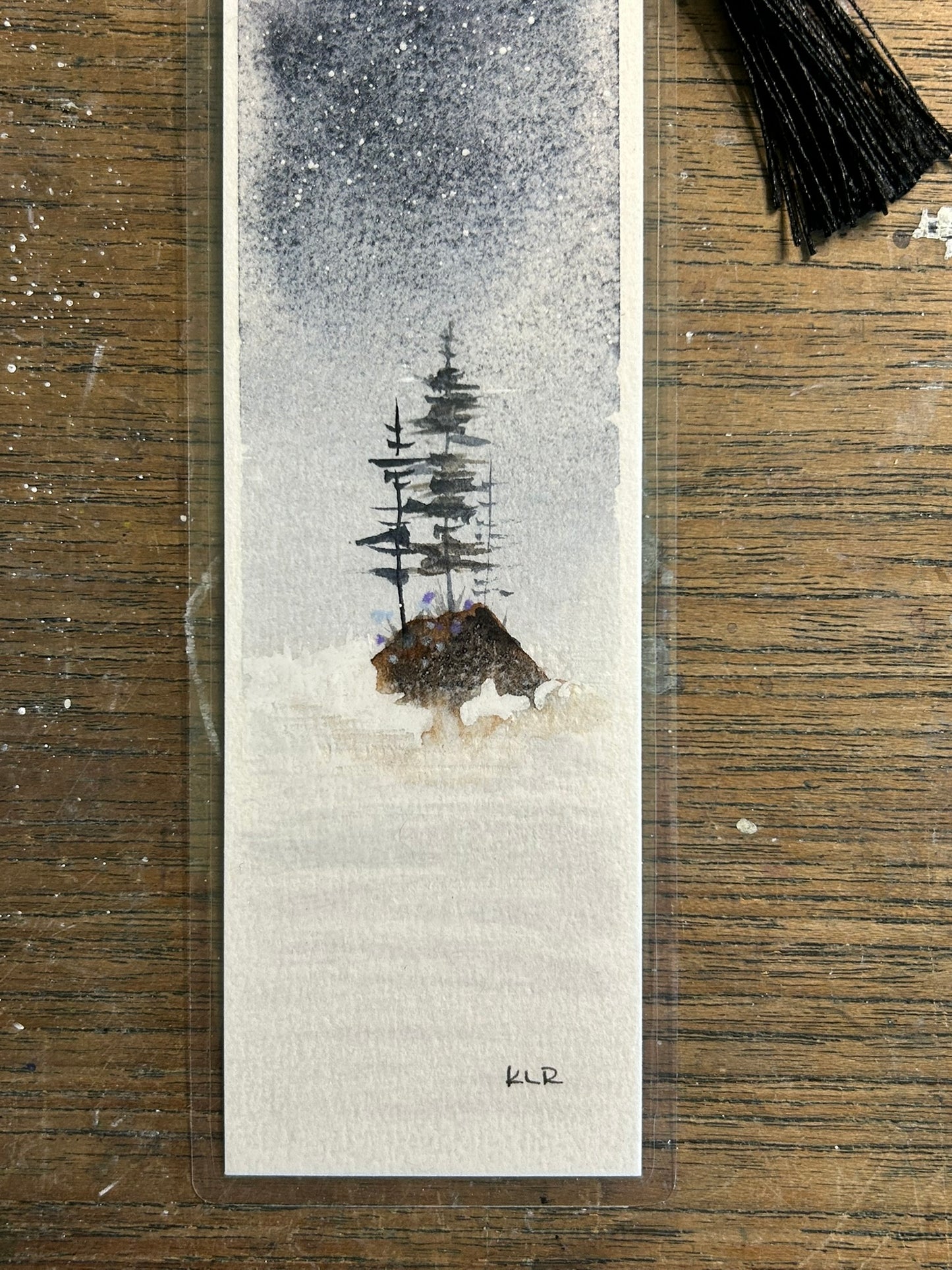 Starlit Island — Original Hand-Painted Watercolor Bookmark by K.L. Rockwell (2.5" x 8")