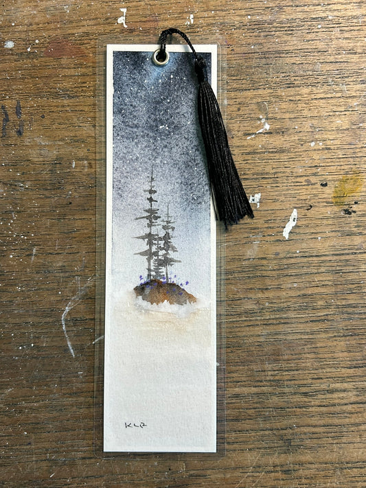 Twin Spruce — Original Hand-Painted Watercolor Bookmark by K.L. Rockwell (2.5" x 8")