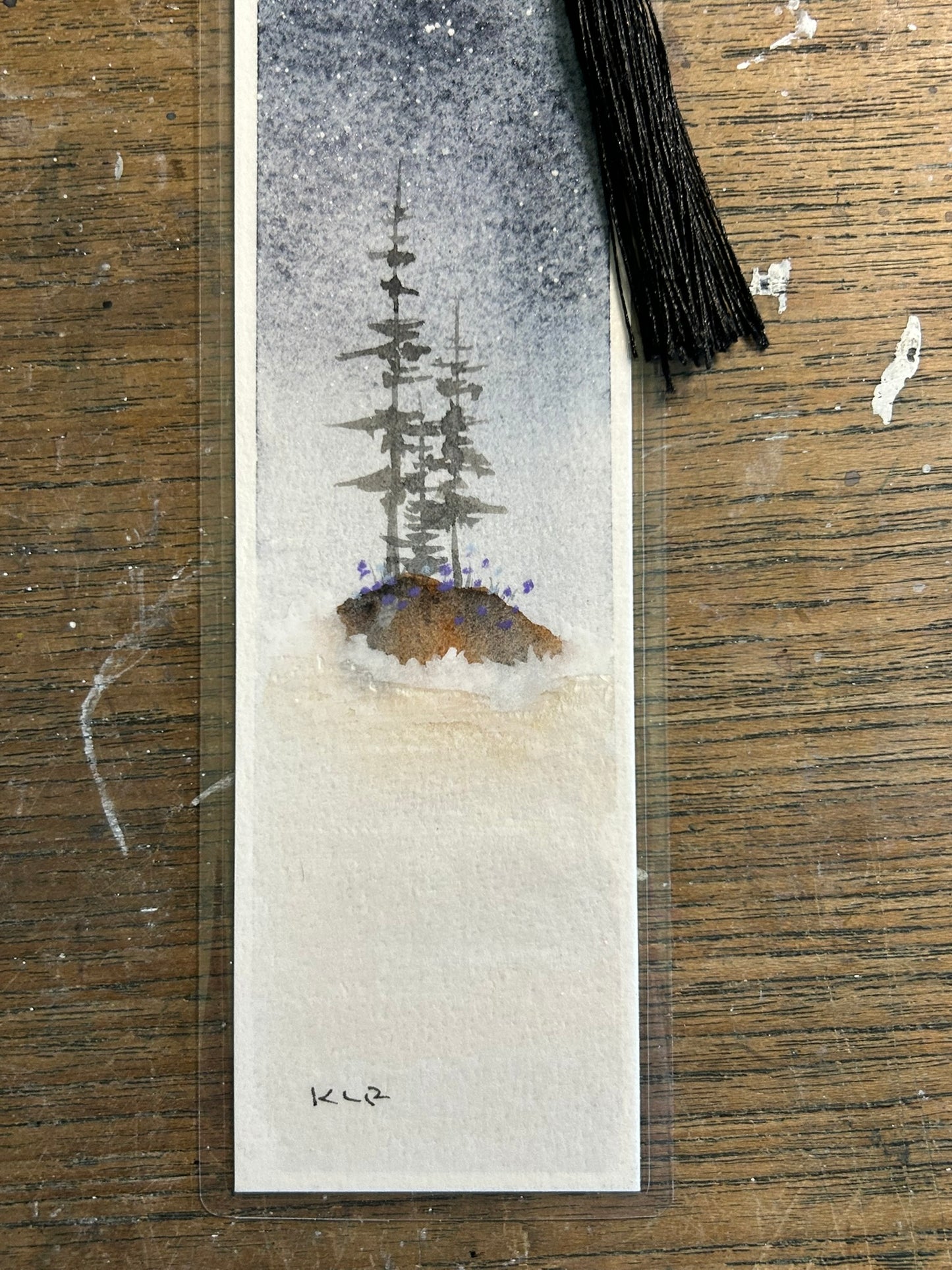 Twin Spruce — Original Hand-Painted Watercolor Bookmark by K.L. Rockwell (2.5" x 8")