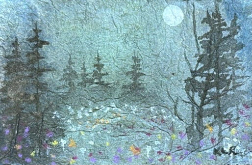 Moon Mist Meadow: Original Watercolor by K.L. Rockwell (2" x 3" Art Board)