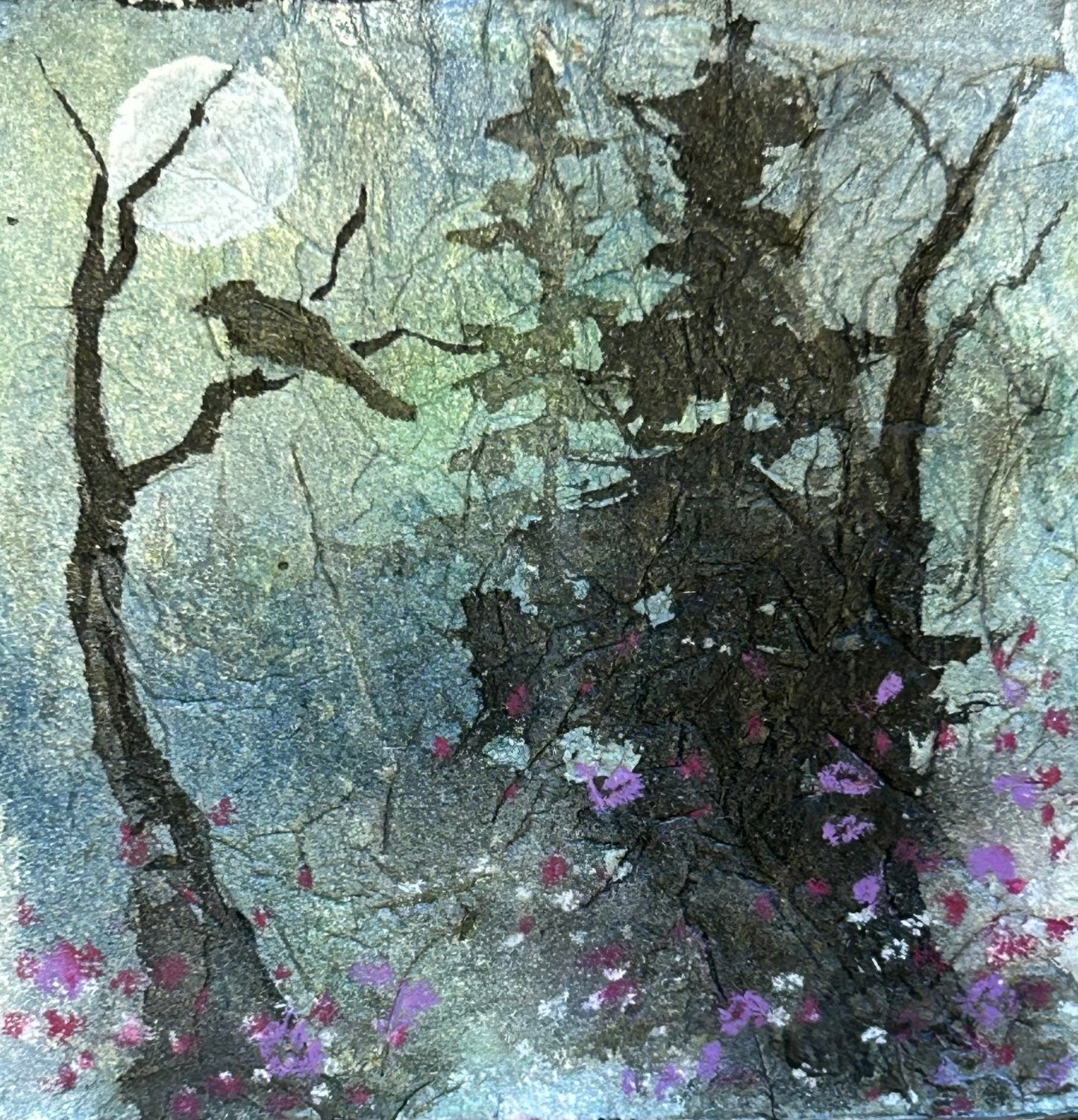 The Raven's Hour: Original Watercolor by K.L. Rockwell (3" x 3" Art Board)