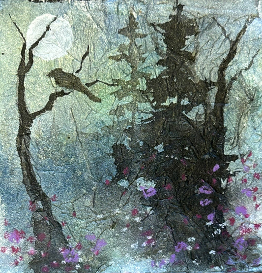 The Raven's Hour: Original Watercolor by K.L. Rockwell (3" x 3" Art Board)
