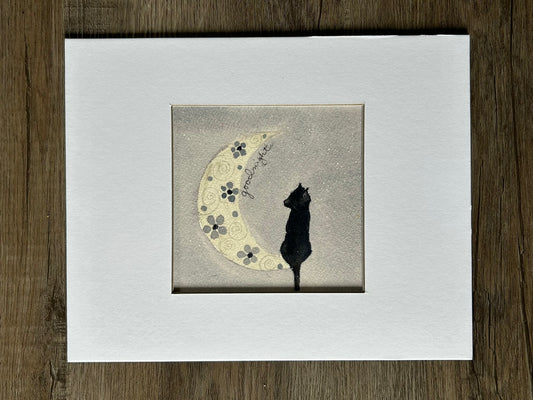 "Goodnight Cat" - Original Watercolor Illustration