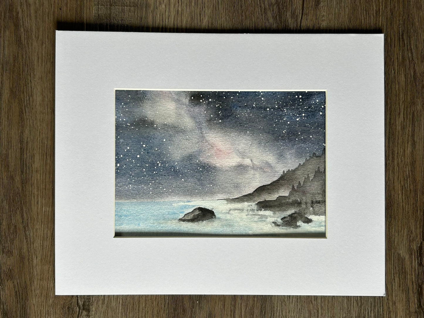 "Milky Way Over Oregon Coast" - Original Watercolor Painting