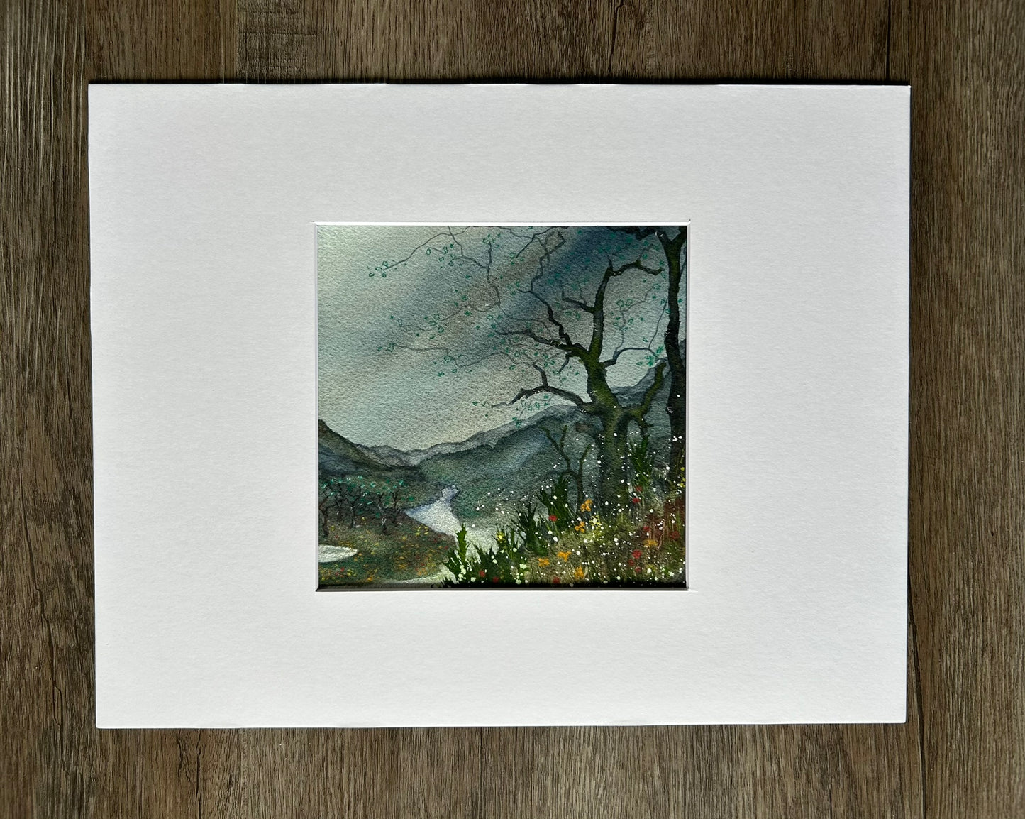 "Spring Oak Overlooking Valley" - Original Watercolor Painting