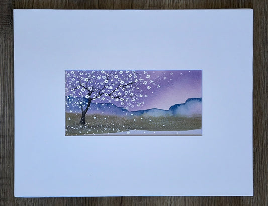 "Windswept White Blossoms" - Original Watercolor Painting