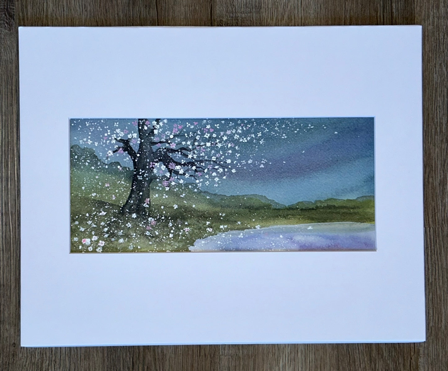 "Falling Blossoms Next To Lake" - Original Watercolor Painting