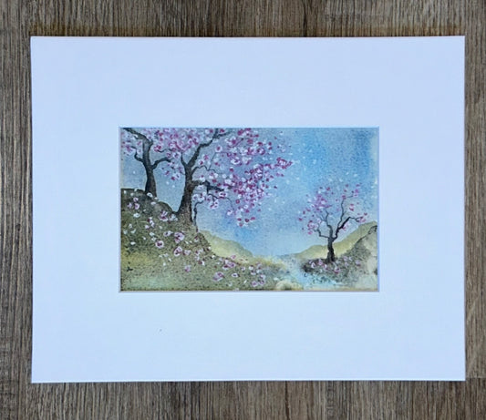 "Blossoming Trees In Glen" - Original Watercolor Painting