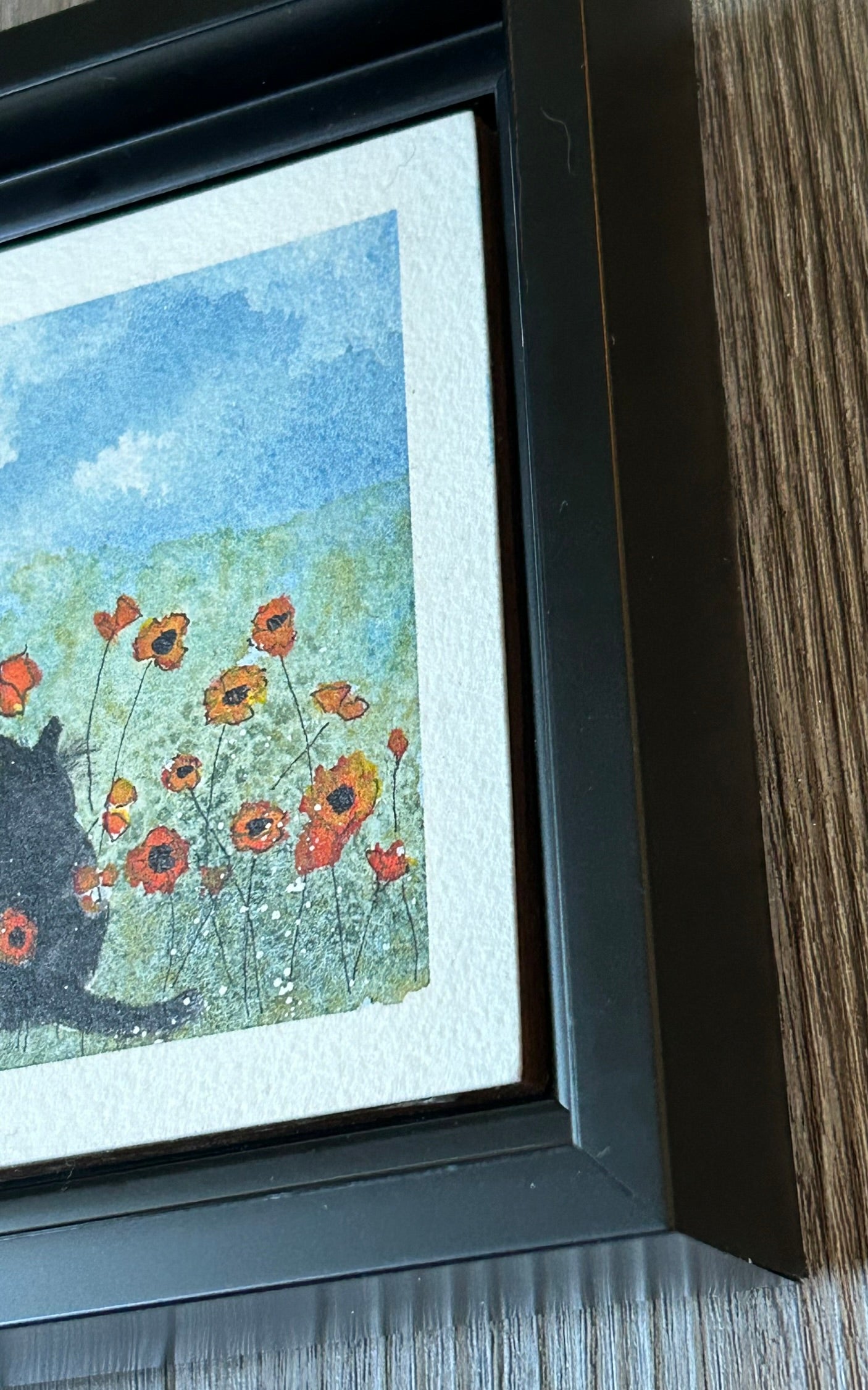 "Black Cat In Field Of Poppies" - Original Watercolor Illustration