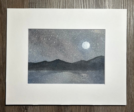 Orion And The Winter Moon - Original Watercolor Painting