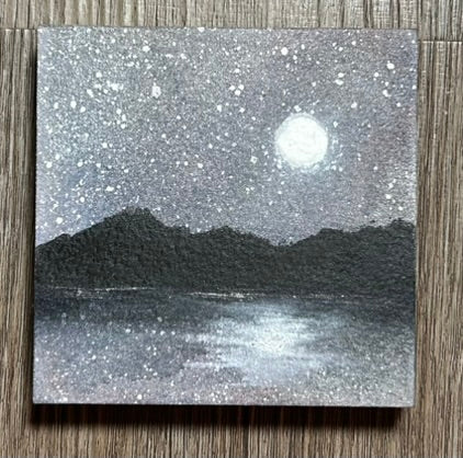 North Star, Winter Moon - Original Watercolor Painting On Art Board